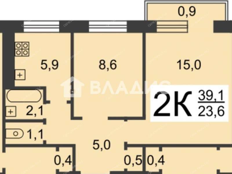 двухкомнатная квартира на улице Дьяконова дом 7