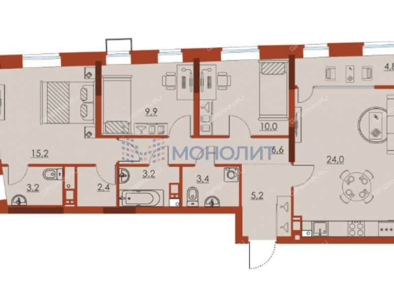 четырёхкомнатная квартира на улице Октябрьской Революции