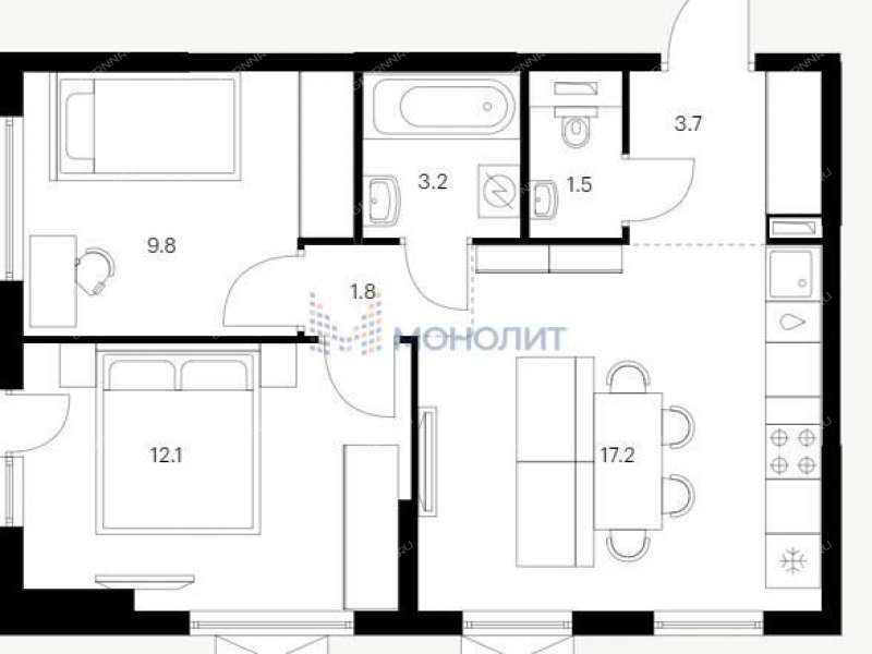 двухкомнатная квартира на улице Небесная деревня Утечино
